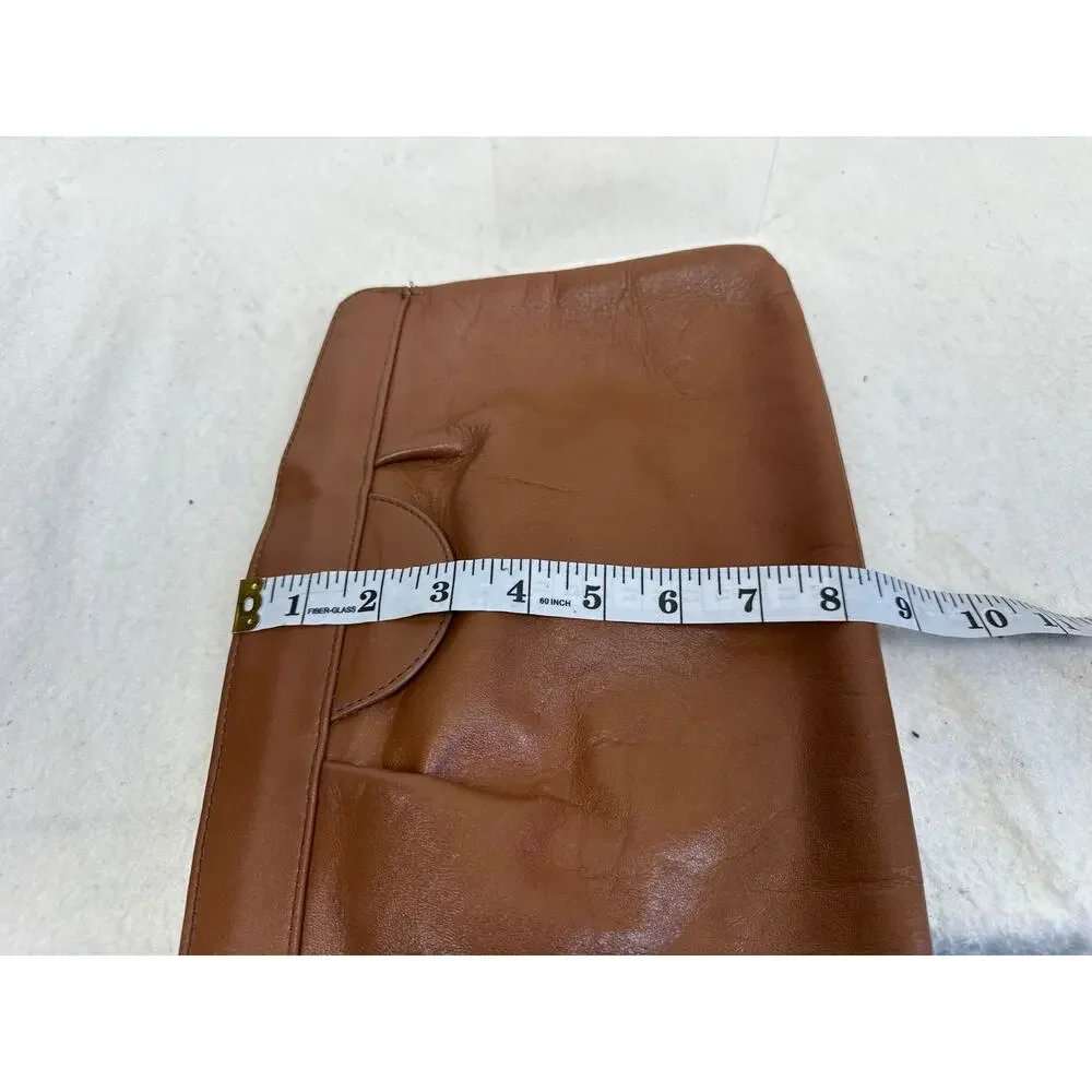 Vintage Brown Leather Envelope Clutch Purse Boho Light Academia Neutral